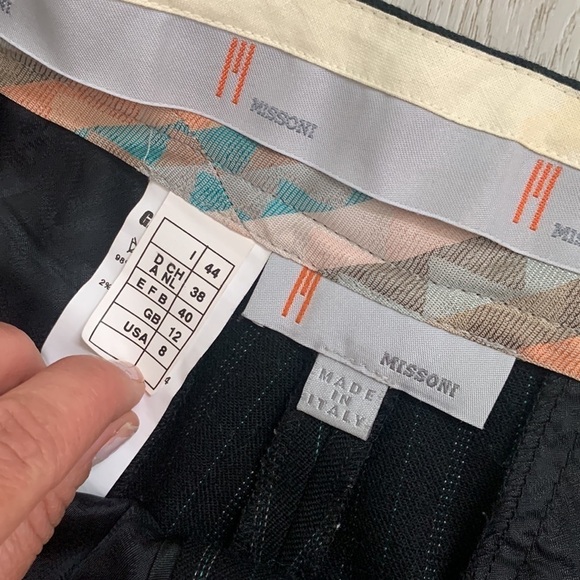 Missoni Wool wide casual career Trousers‎ in Black Pinstripe green size 8 - Picture 11 of 14
